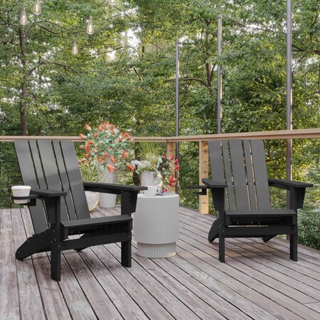 Flash Furniture Gray Adirondack Patio Chairs with Cupholder, 2PK 2-LE-HMP-1045-10-GY-GG